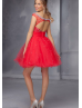 Tulle Beaded Scoop Neckline Key Hole Back Knee Length Prom Dress